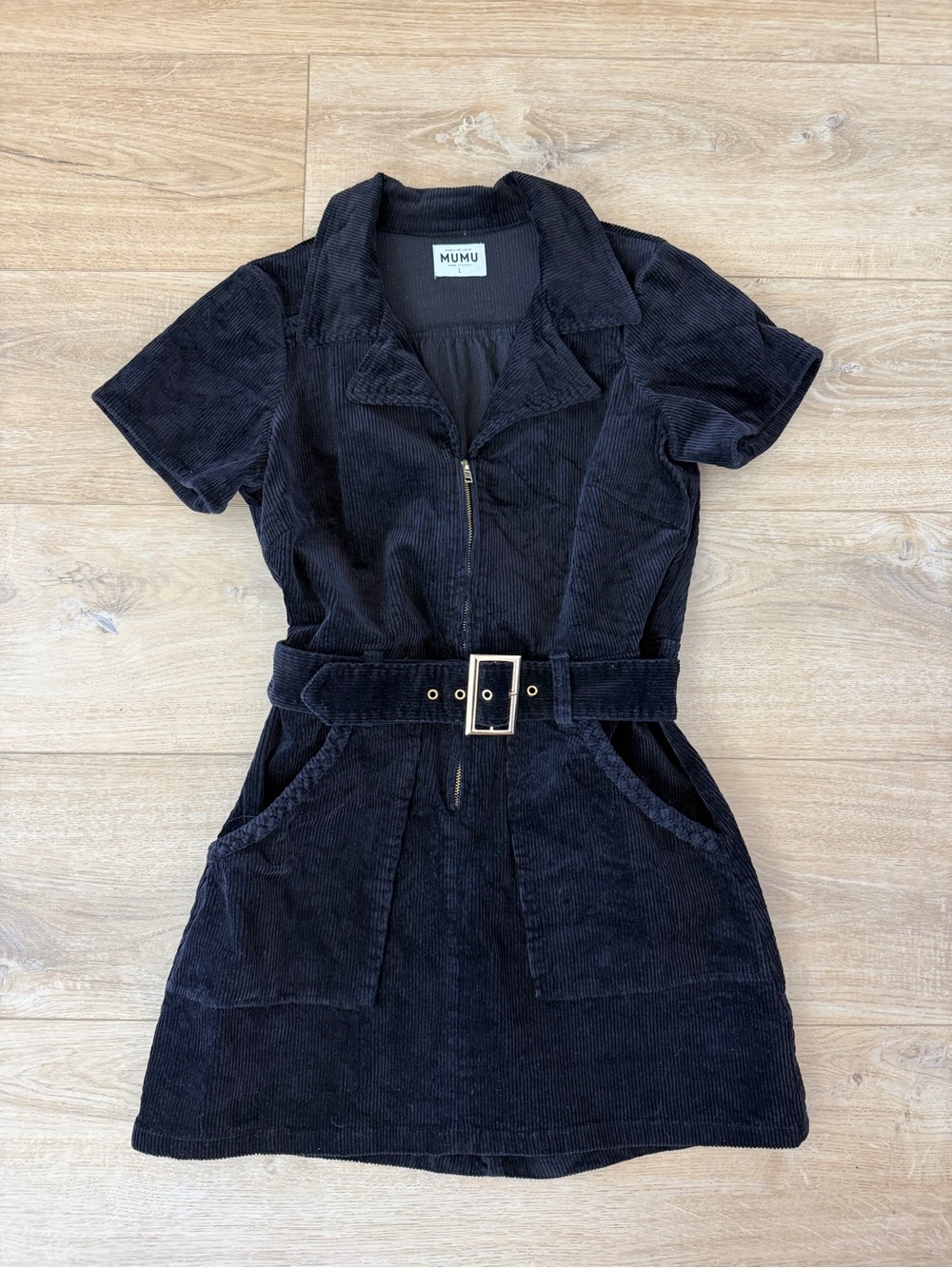 Show Me Your MuMu Black Corduroy Zip-Belt Mini Dress
